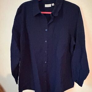 NWOT JOAN RIVERS SEERSUCKER L/S XLP NAVY